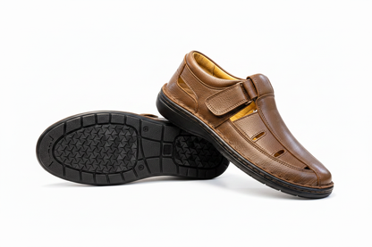 Bakhtar Brown Leather Closed-Toe Sandal