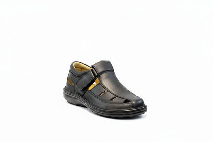 Black Leather Closed-Toe Sandal