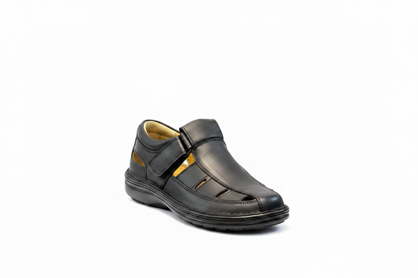 Black Leather Closed-Toe Sandal