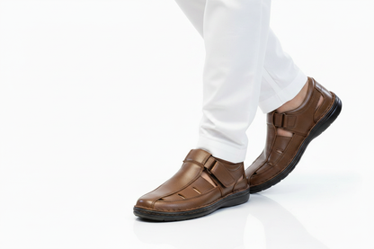 Brown Leather Closed-Toe Sandal — Lifestyle Walking